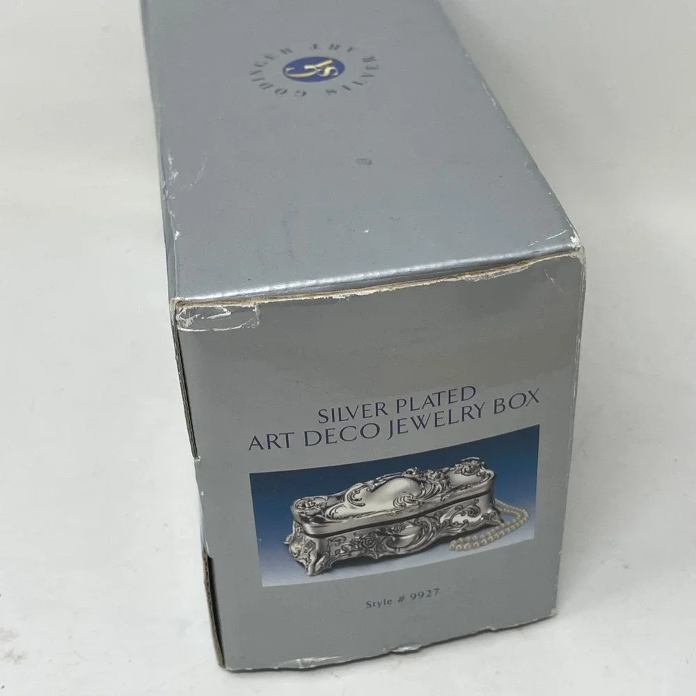 Godinger Silver Art Co Silver Plated Art Deco Jewelry Box Ornate Floral 9927 NIB